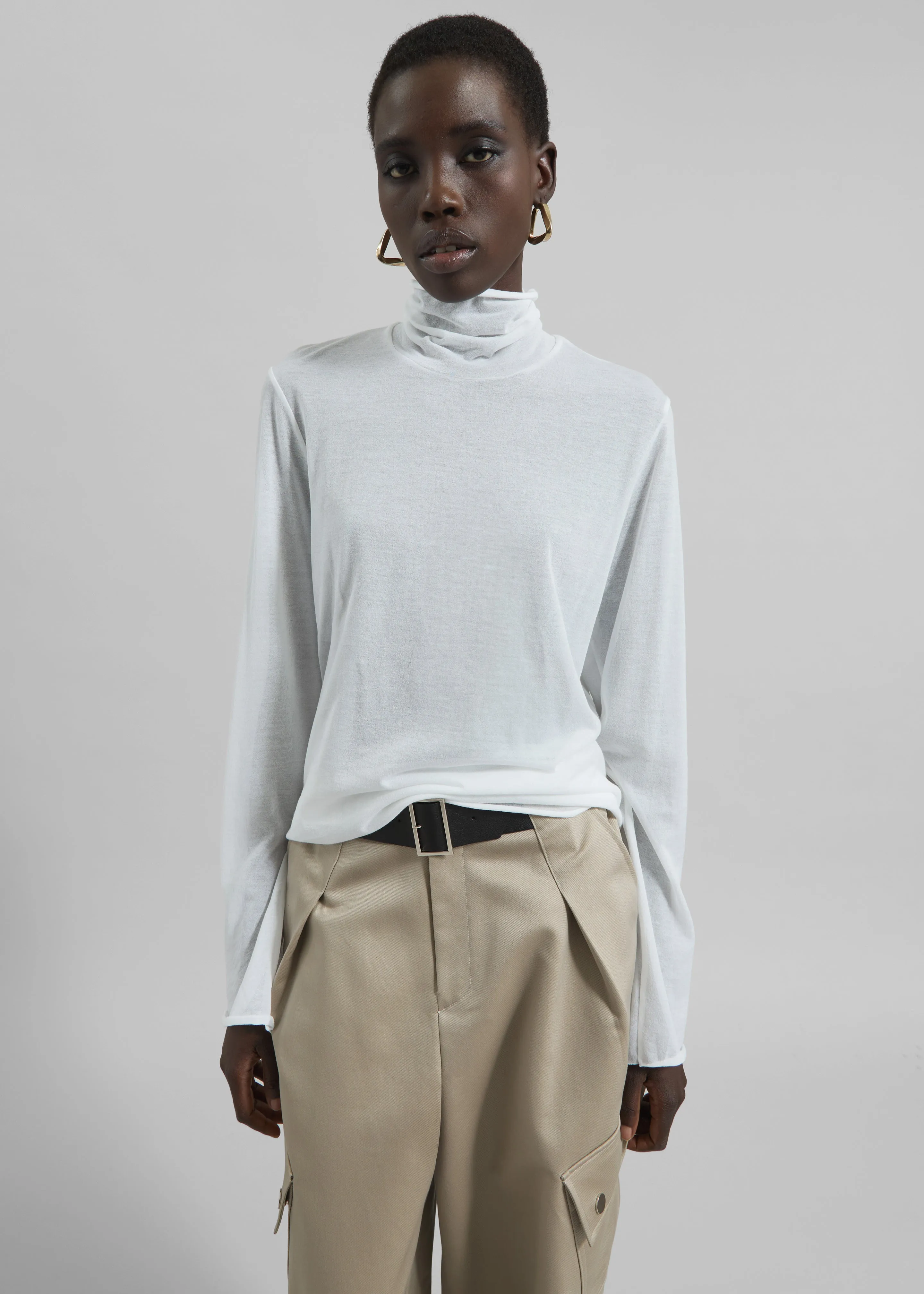 Matin Fine Cotton Knit Turtleneck - White