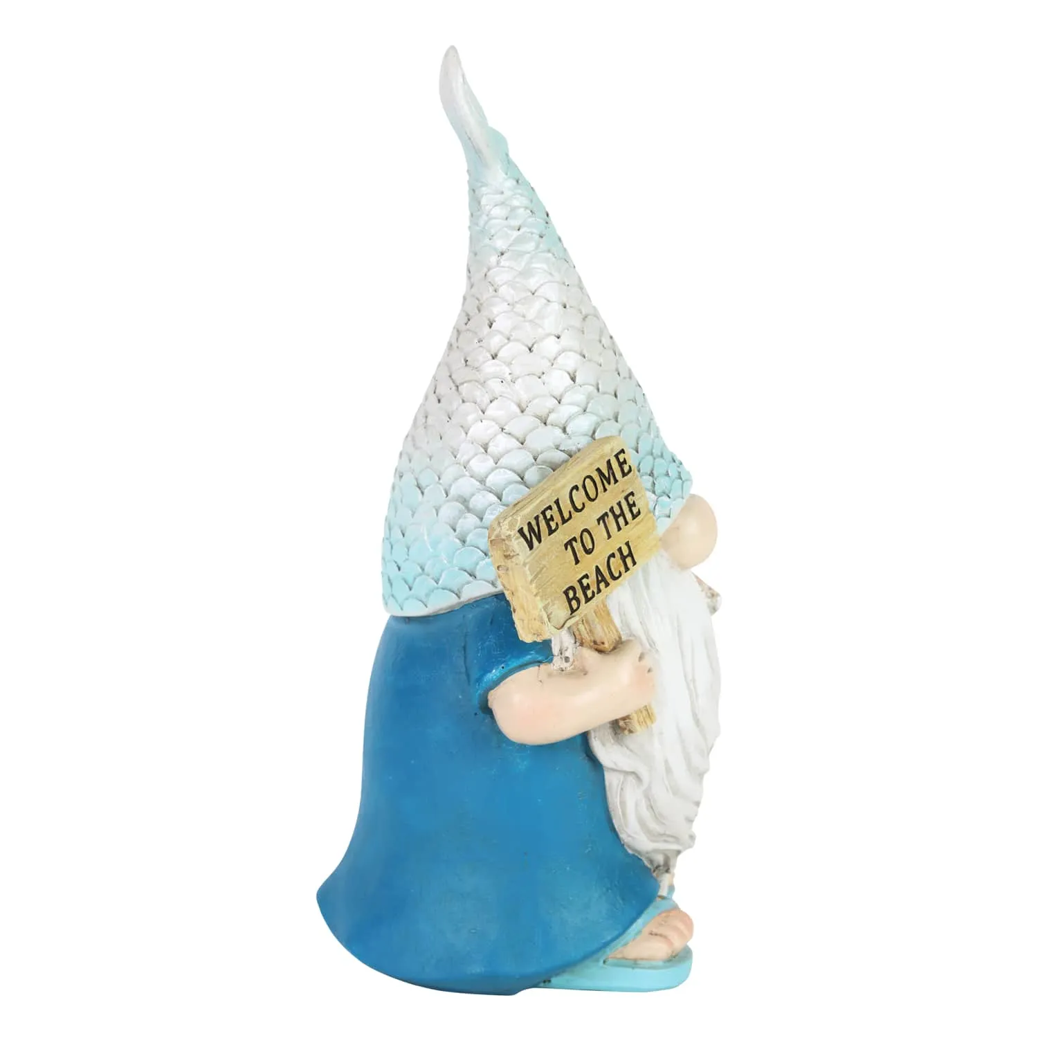 Mermaid Tail Hat Garden Gnome Statue with Welcome to the Beach Sign, 5 x 4 x 8.5 Inches