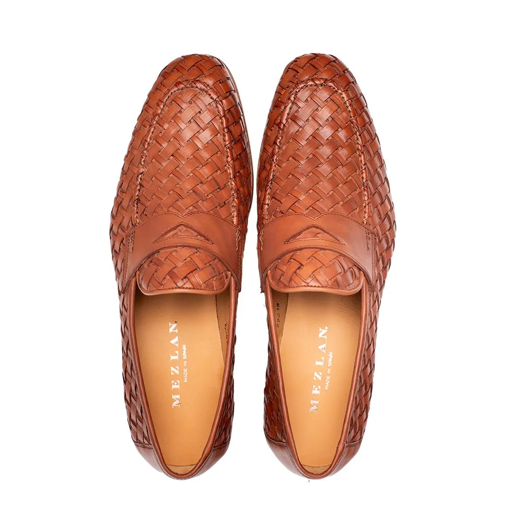 Mezlan Solomeo 21101 Men's Shoes Cognac Woven Leather Penny Loafers (MZ3719)