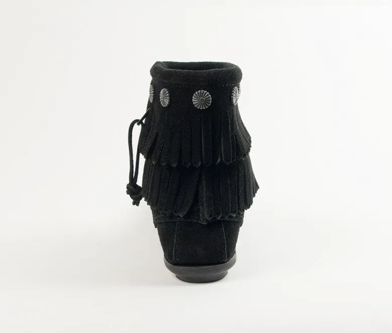 Minnetonka Women's Double Fringe Black Side Zip Boot