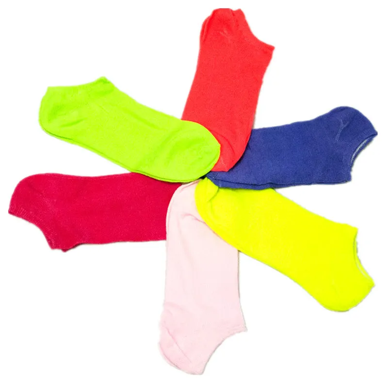 Neon Color Cotton No Show Socks