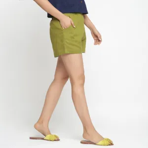 Olive Green Cotton Elasticated Short Shorts
