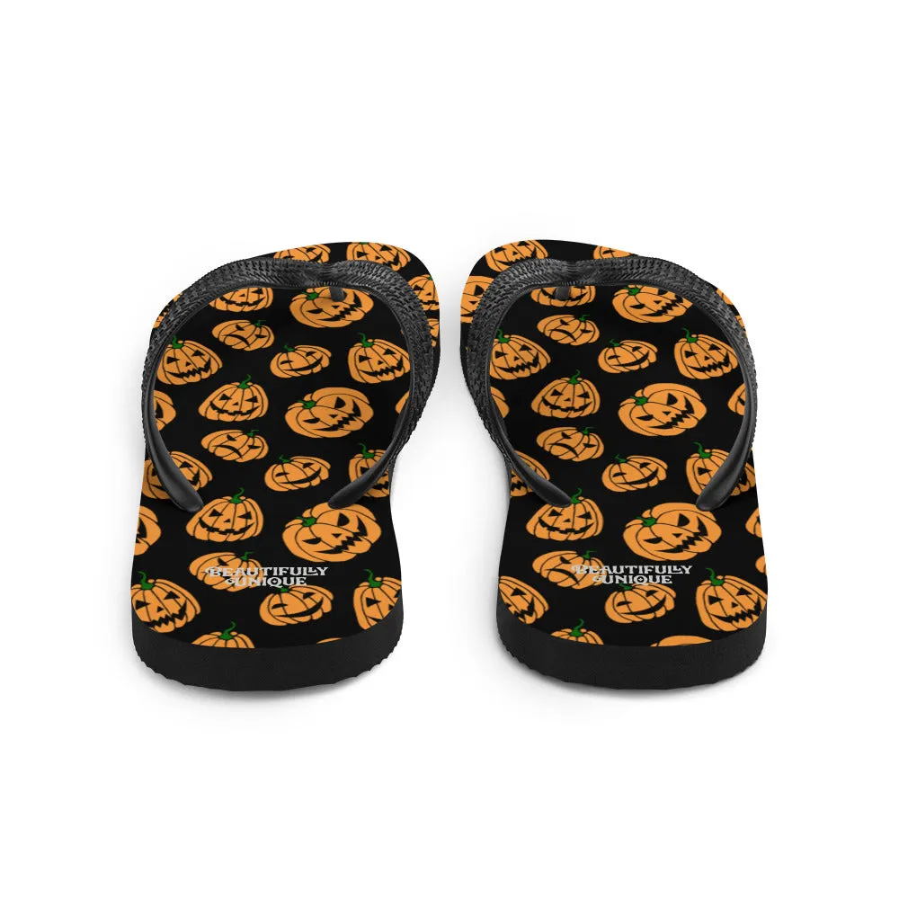 Orange And Black Jack-O-Lanterns Flip-Flops