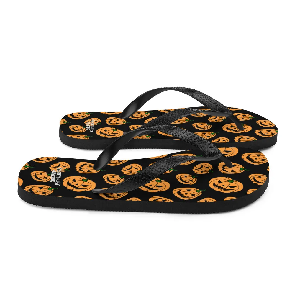 Orange And Black Jack-O-Lanterns Flip-Flops