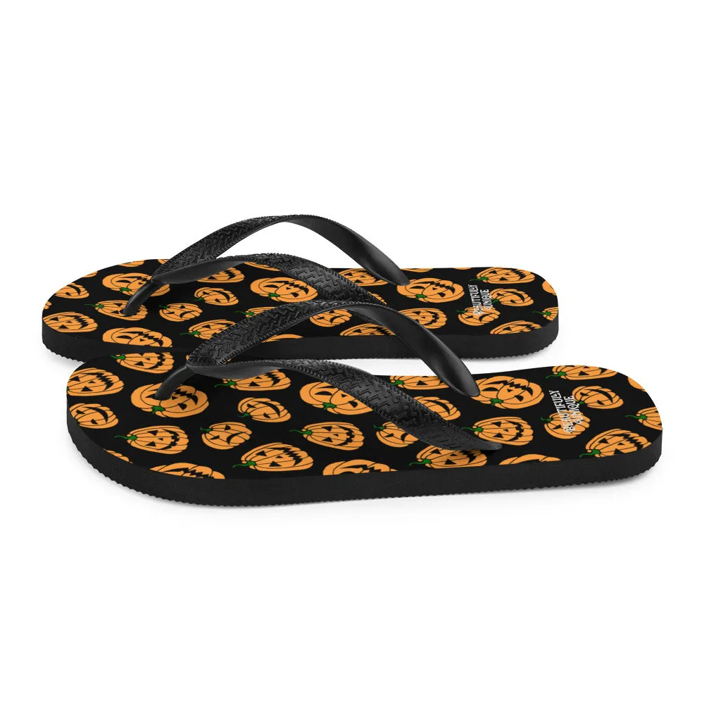 Orange And Black Jack-O-Lanterns Flip-Flops