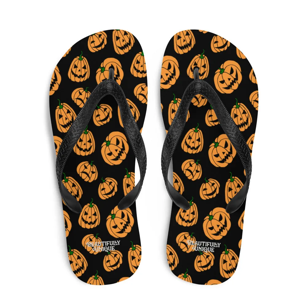 Orange And Black Jack-O-Lanterns Flip-Flops