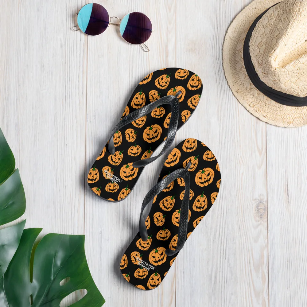 Orange And Black Jack-O-Lanterns Flip-Flops