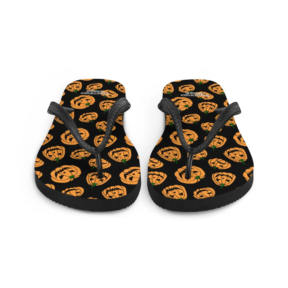 Orange And Black Jack-O-Lanterns Flip-Flops