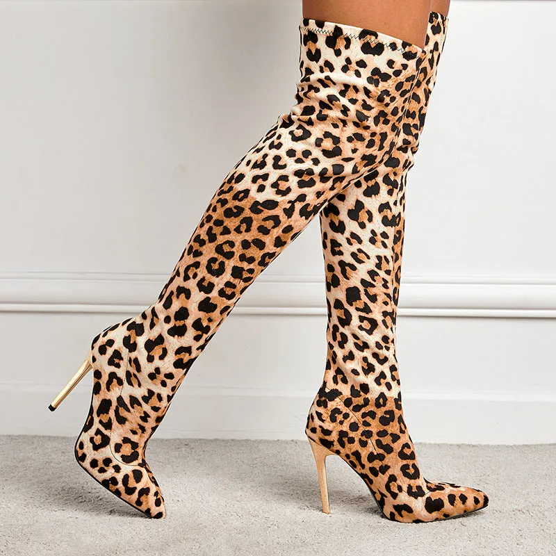 Over-the-Knee Snake Print Pointed Toe Sexy Fashion Boots