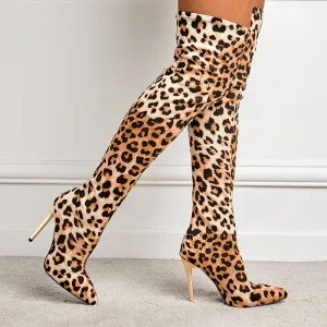 Over-the-Knee Snake Print Pointed Toe Sexy Fashion Boots