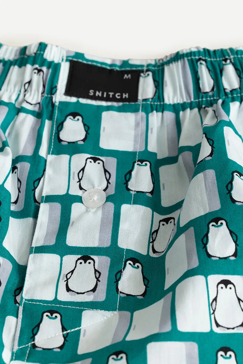 Penguin Box Print Teal Green Boxer