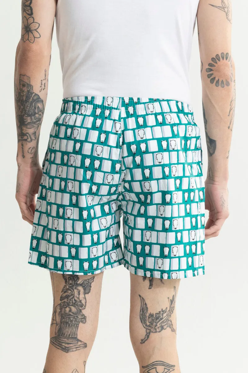 Penguin Box Print Teal Green Boxer