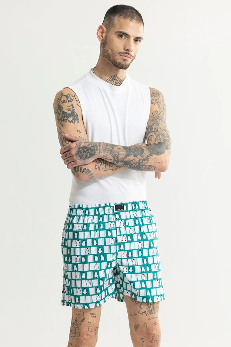 Penguin Box Print Teal Green Boxer