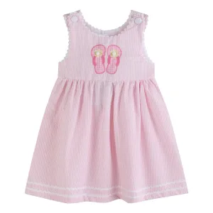 Pink Seersucker Pom Pom Flipflops Dress