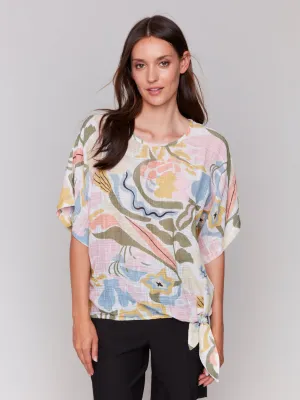 Printed Dolman Sleeve w/ Side Tie by Charlie B