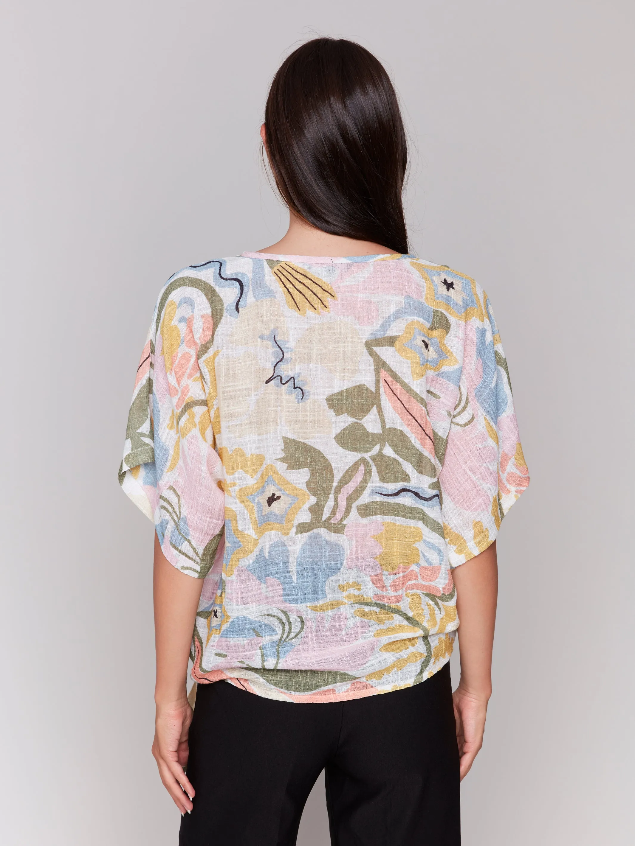 Printed Dolman Sleeve w/ Side Tie by Charlie B