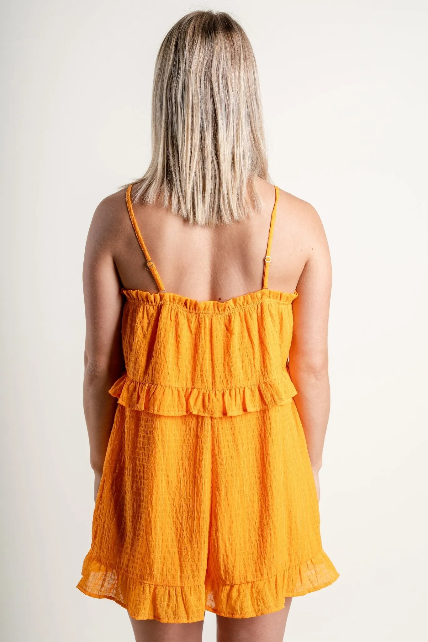 Ruffle detail romper orange