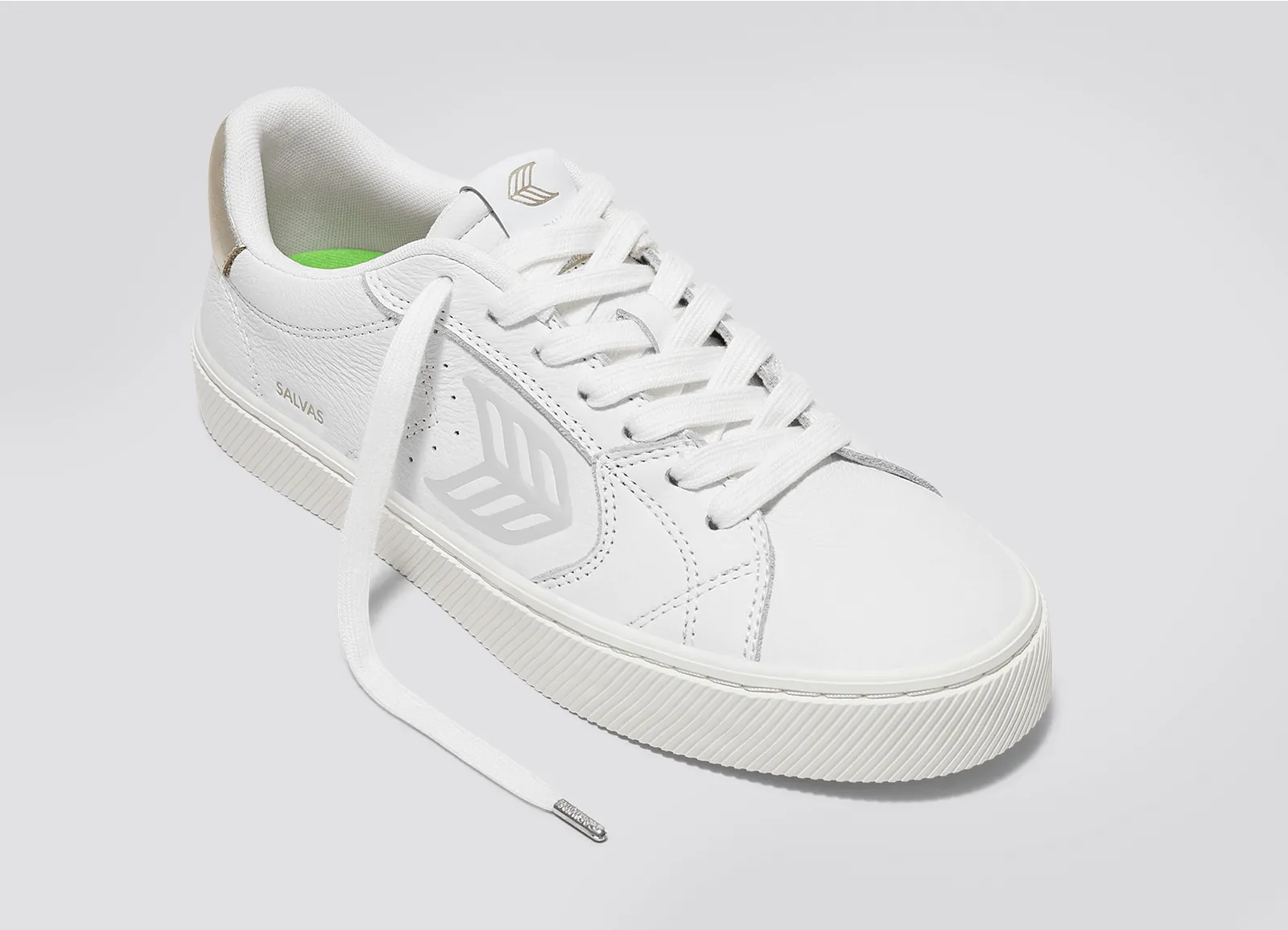 SALVAS White Premium Leather Ice Logo Metallic Gold Sneaker