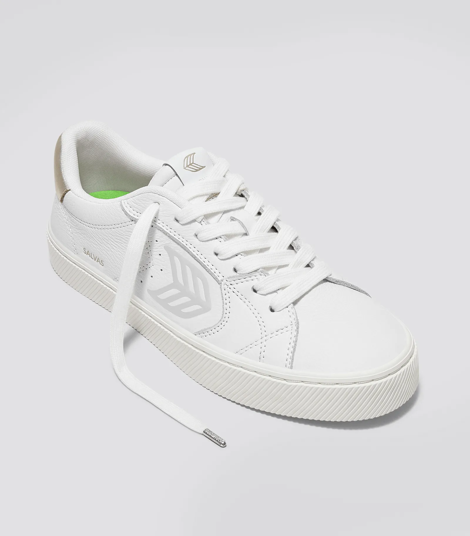 SALVAS White Premium Leather Ice Logo Metallic Gold Sneaker
