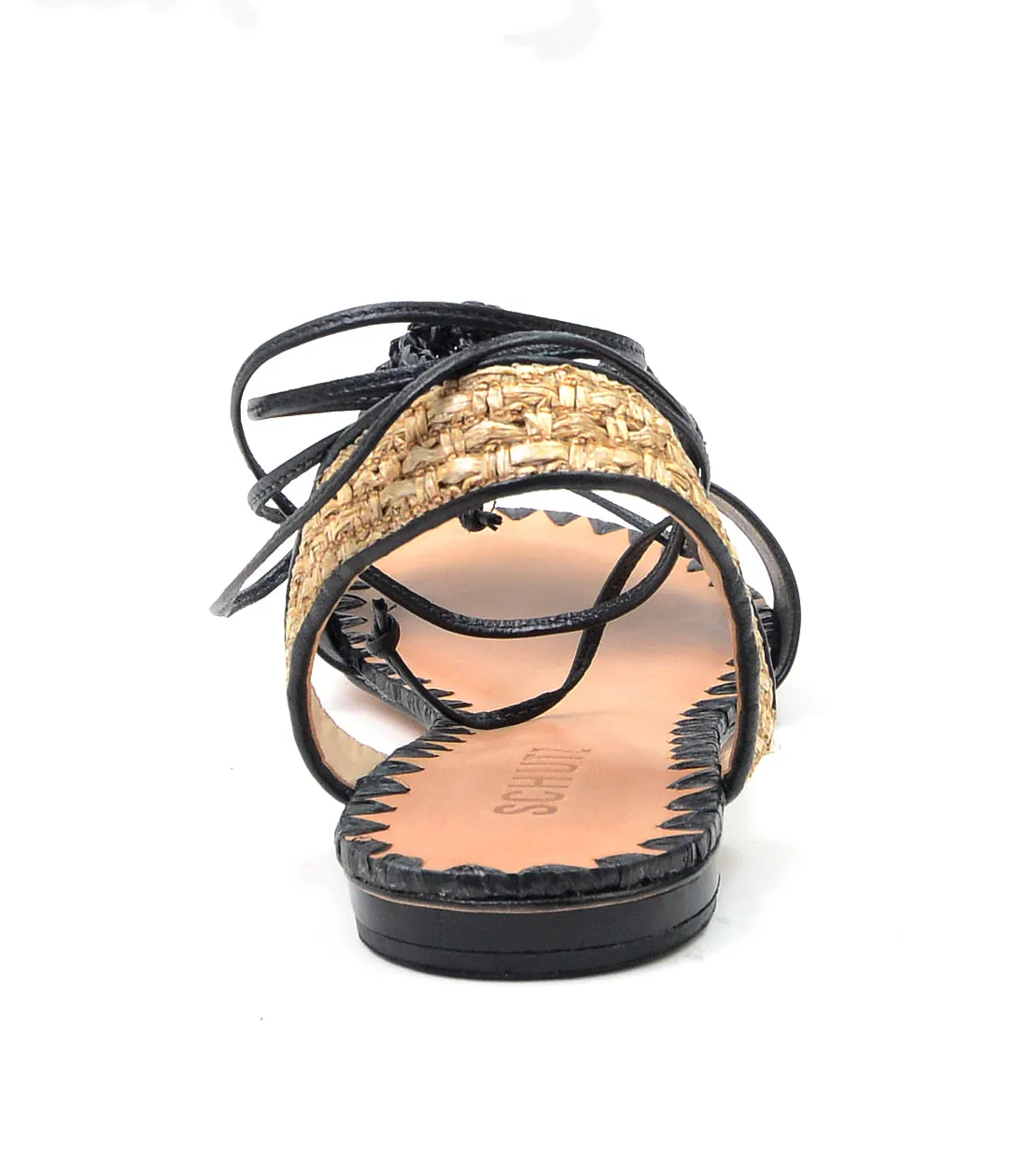 Schutz Womens Kenzie Black Flats Open Toe Flowered Insole Wrap Around Tie Sandal