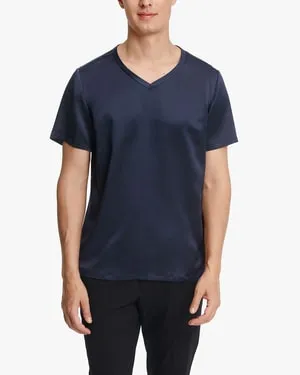 Short-Sleeved V Neck Silk Mens Tee