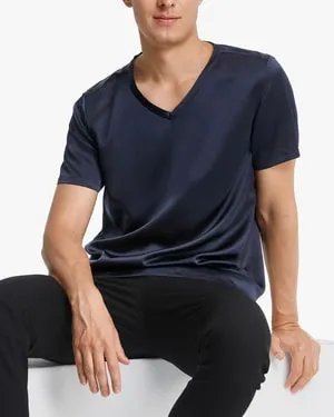Short-Sleeved V Neck Silk Mens Tee