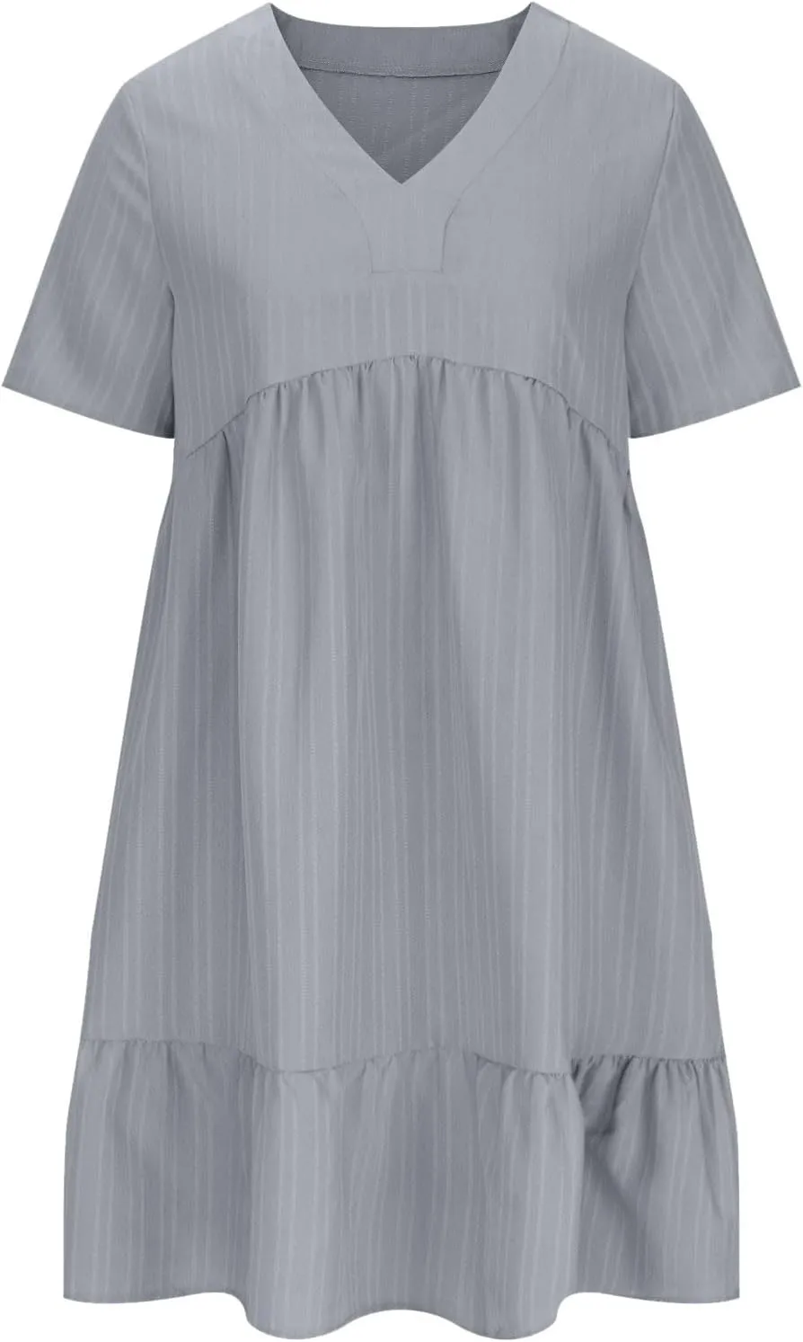 Summer Mini Dresses for Women V Neck Short Sleeve Beach Sundress Vacation Wedding Guest Ruffle Hem Pleated Dresses