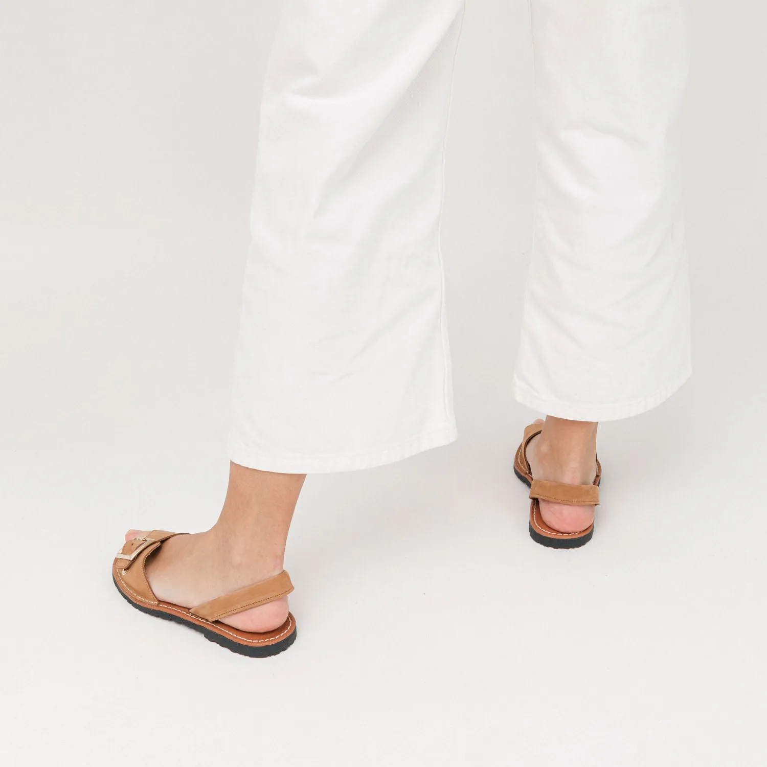 Tan Brown Leather Espadrilles with Buckle Strap