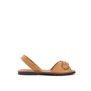 Tan Brown Leather Espadrilles with Buckle Strap