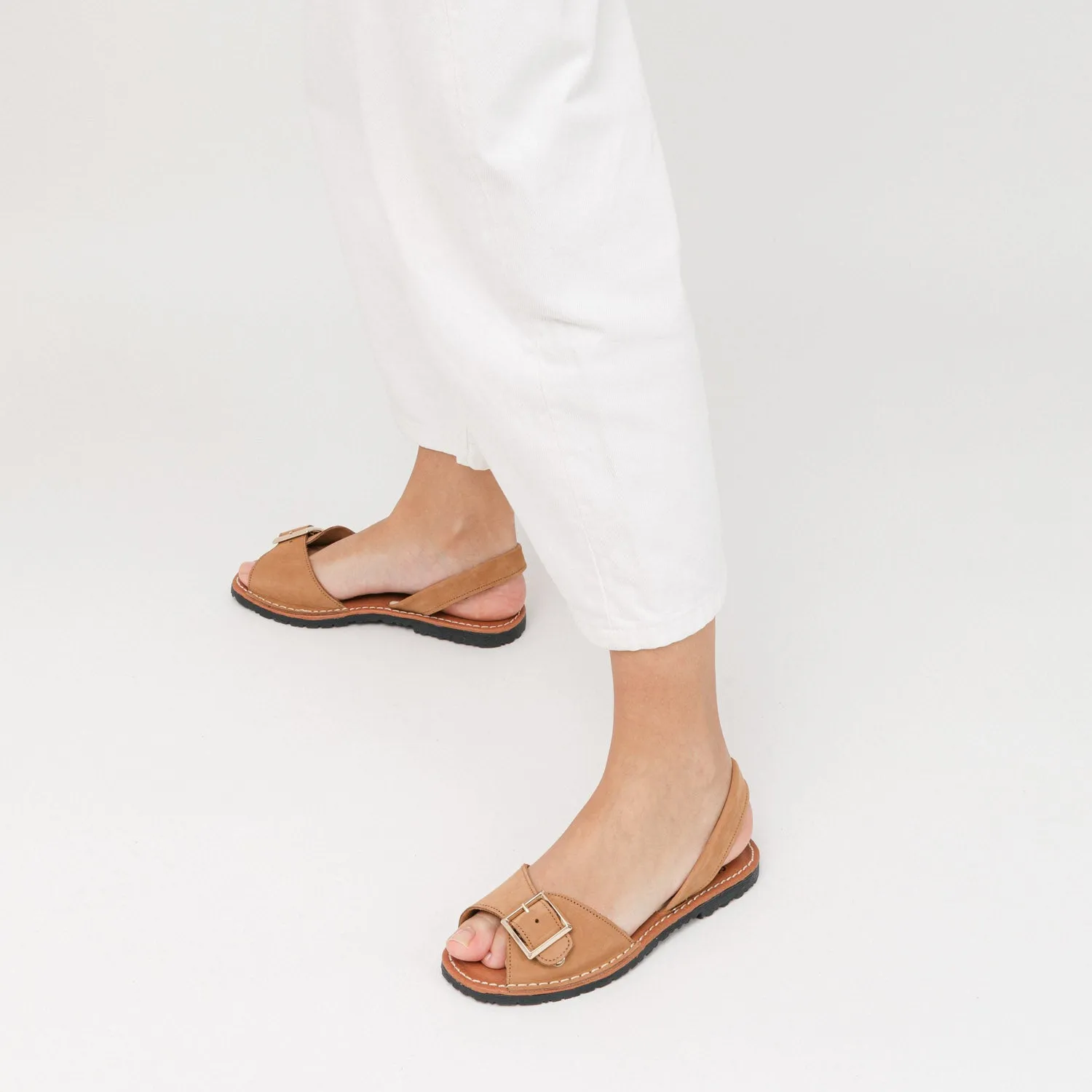 Tan Brown Leather Espadrilles with Buckle Strap