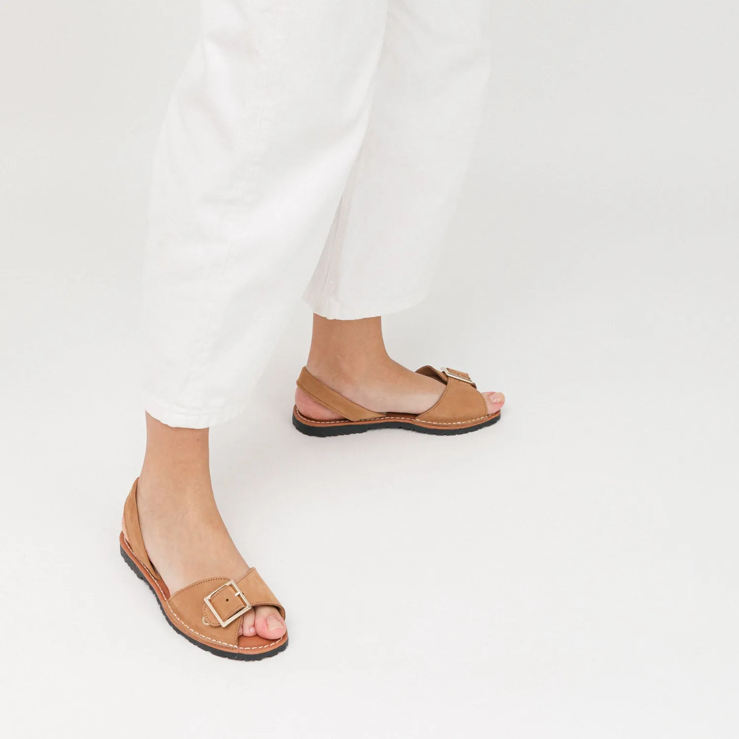 Tan Brown Leather Espadrilles with Buckle Strap