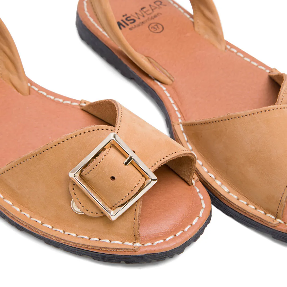 Tan Brown Leather Espadrilles with Buckle Strap