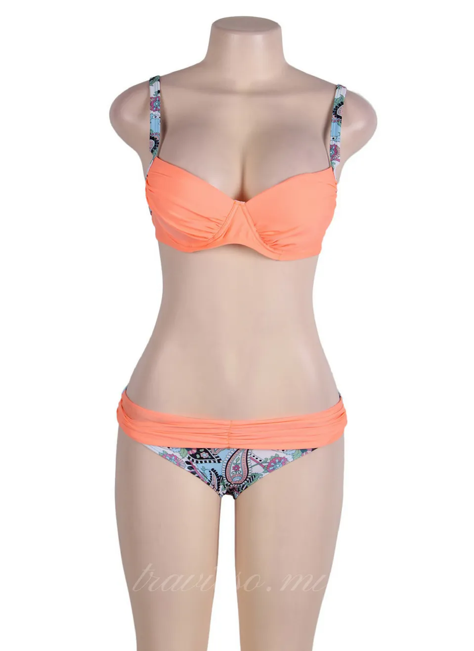 Tangerine Padded Gather Push-up Sexy Bikini Set