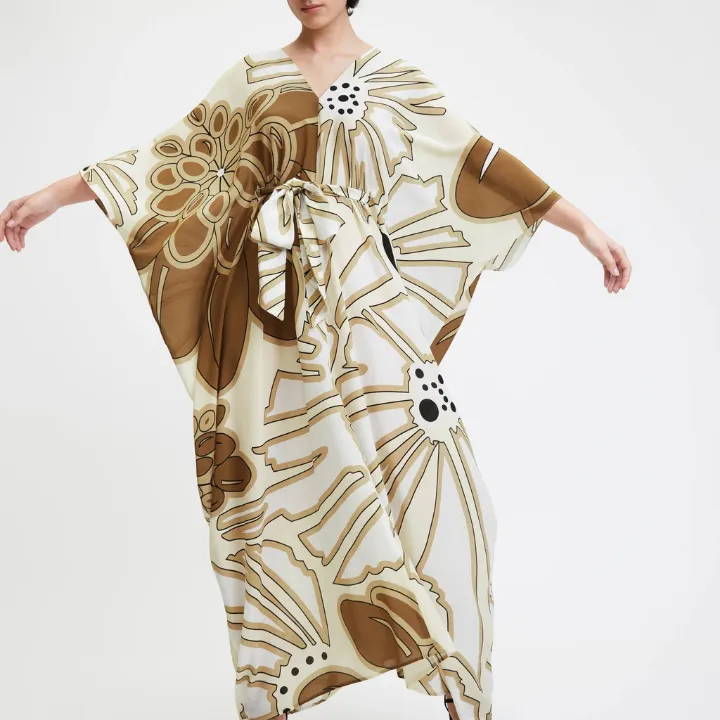 V-Neck Belt Style Printed Beach Wear Kaftan BELT014