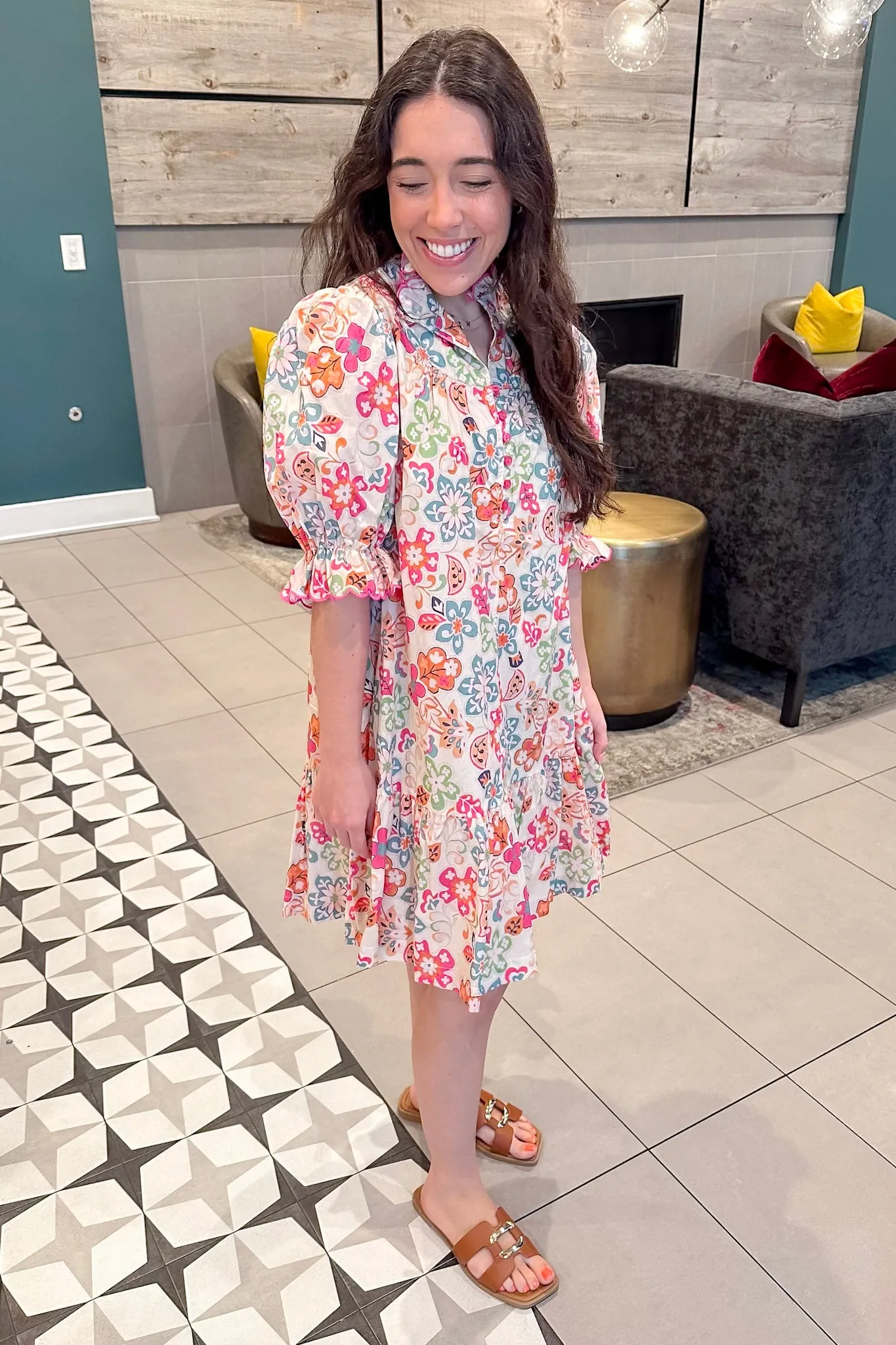 Vivid Bliss Floral Print Cream Dress