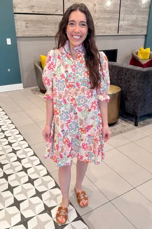 Vivid Bliss Floral Print Cream Dress