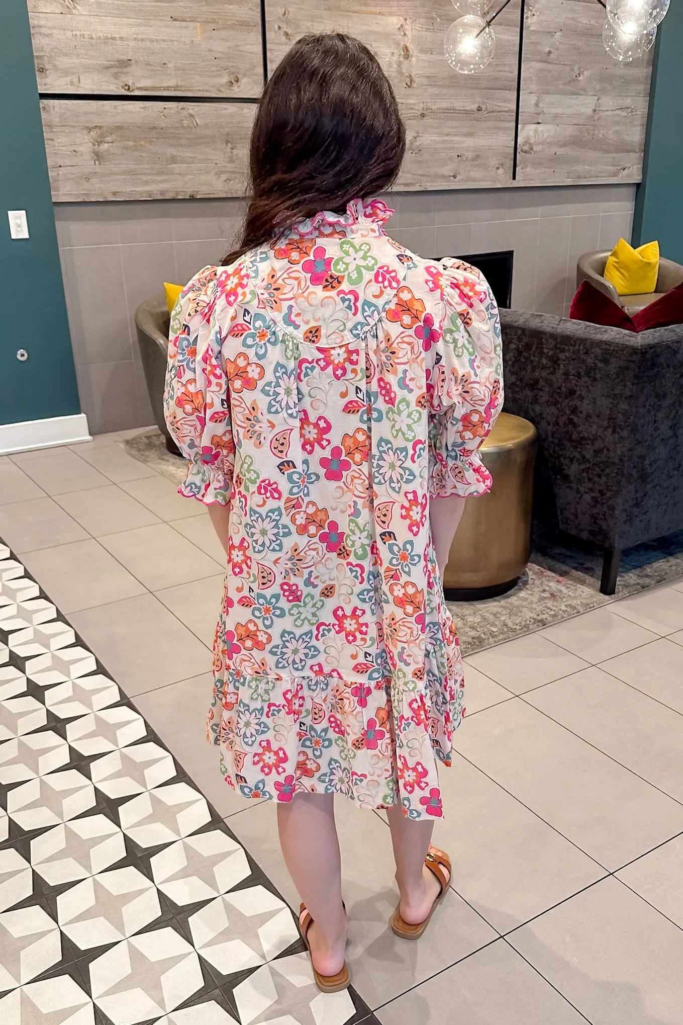 Vivid Bliss Floral Print Cream Dress