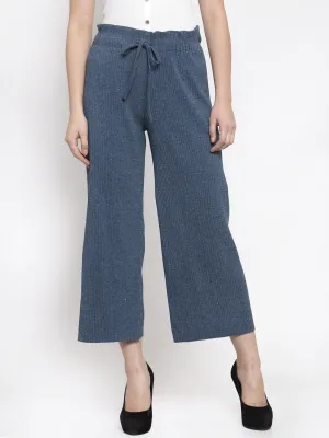 Women Blue Relaxed Fit Flared Leg Ankle Length Lower