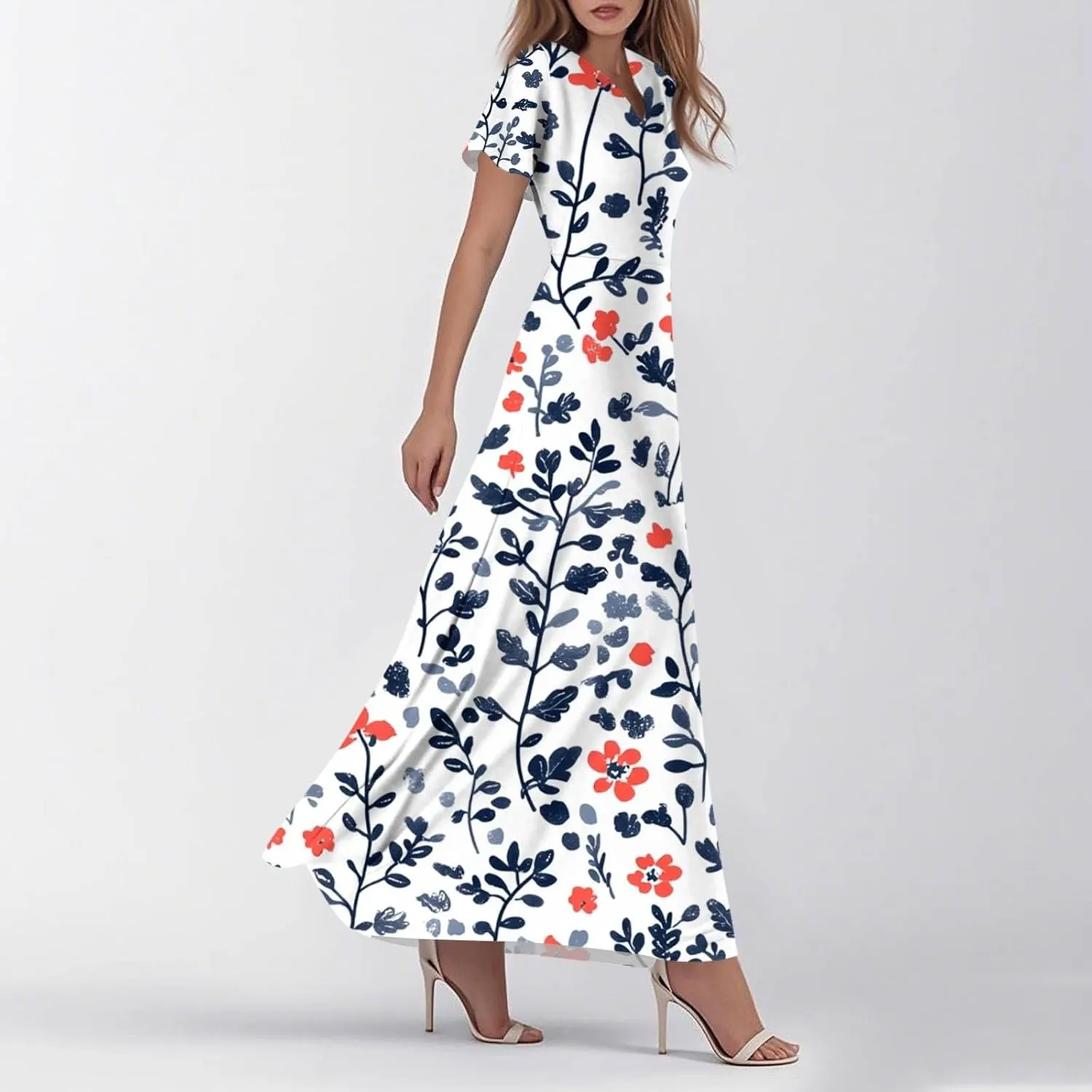 Women's Cute Summer Dresses V Neck Flutter Sleeve Floral Smocked Ruffle Elegant Maxi Sundress 2025 Casual, Xs-2Xl