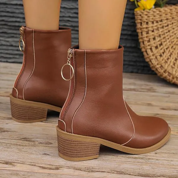 Women's Fashionable Zipper Block Heel Martin Boots 80766415S