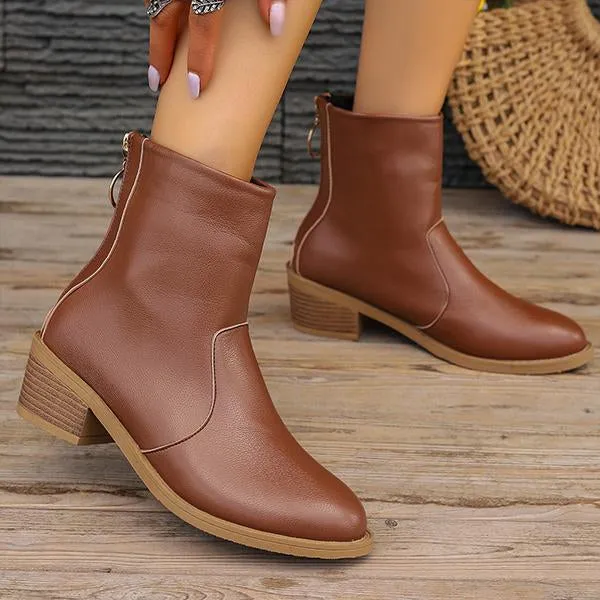 Women's Fashionable Zipper Block Heel Martin Boots 80766415S