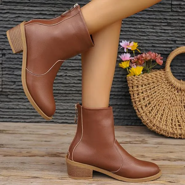 Women's Fashionable Zipper Block Heel Martin Boots 80766415S