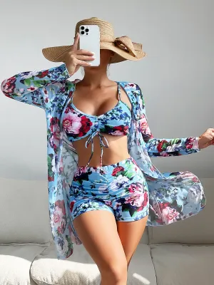 Women's High-Waisted Split Three-Piece Swimwear Set