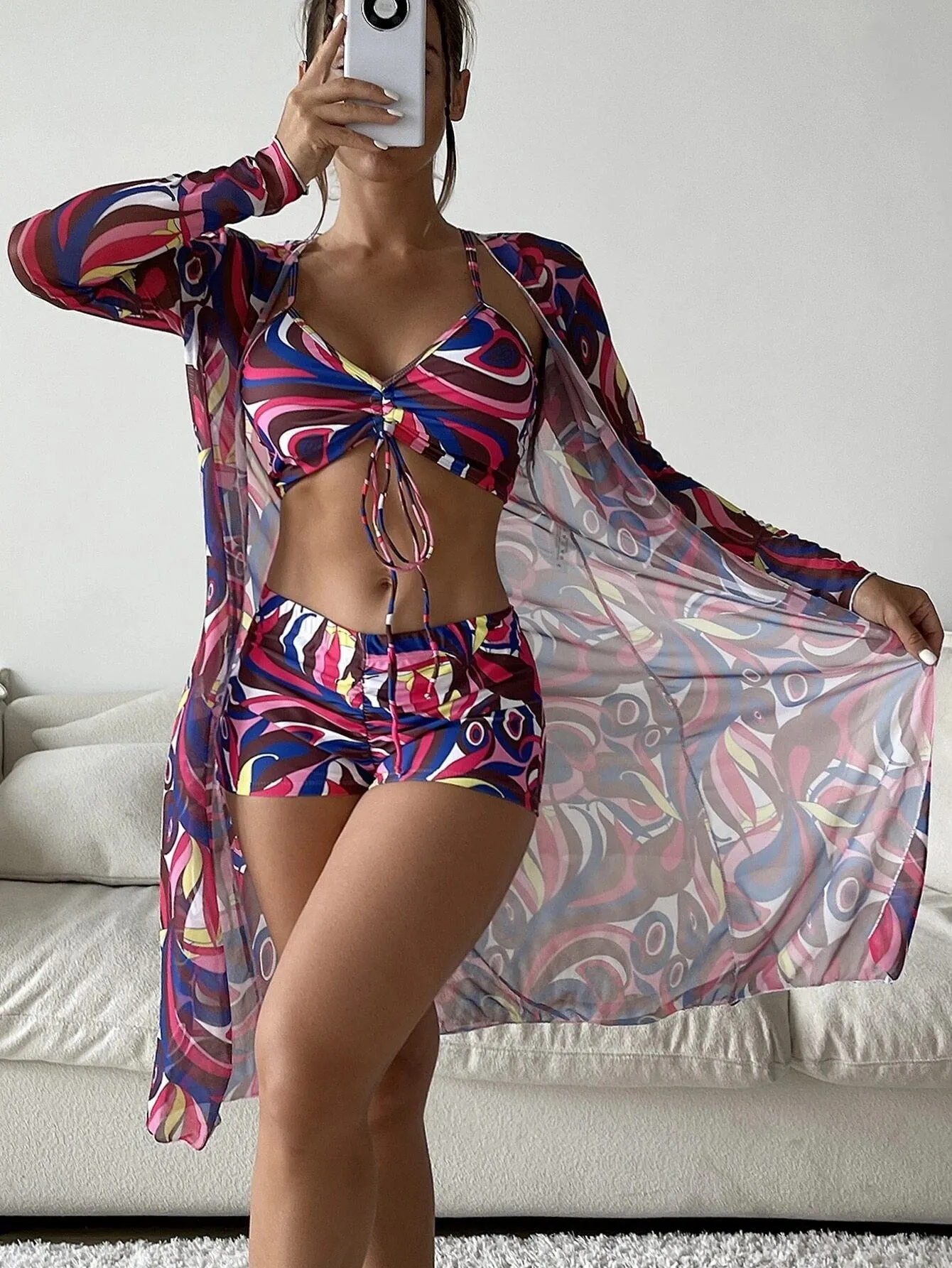 Women's High-Waisted Split Three-Piece Swimwear Set