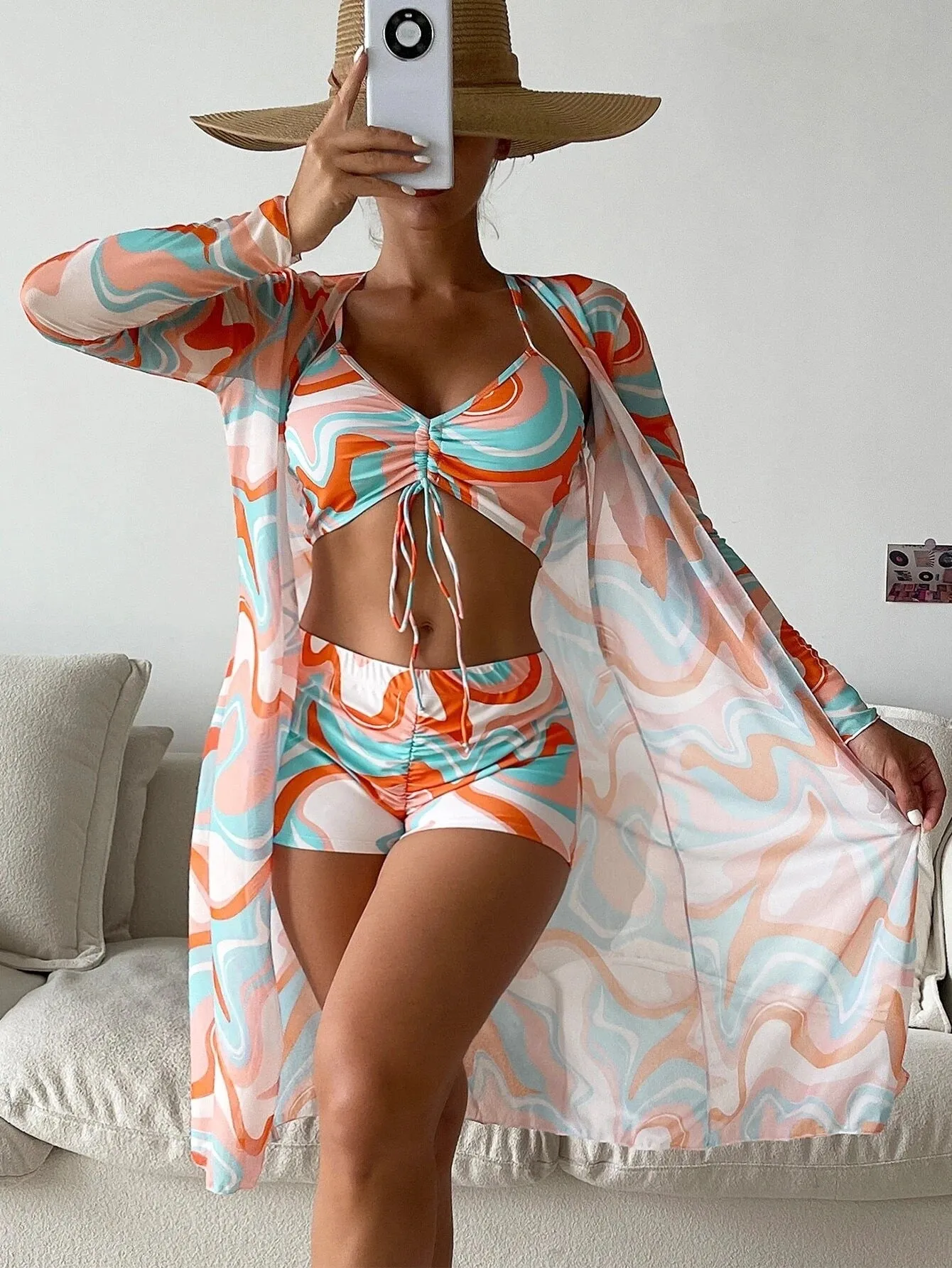 Women's High-Waisted Split Three-Piece Swimwear Set