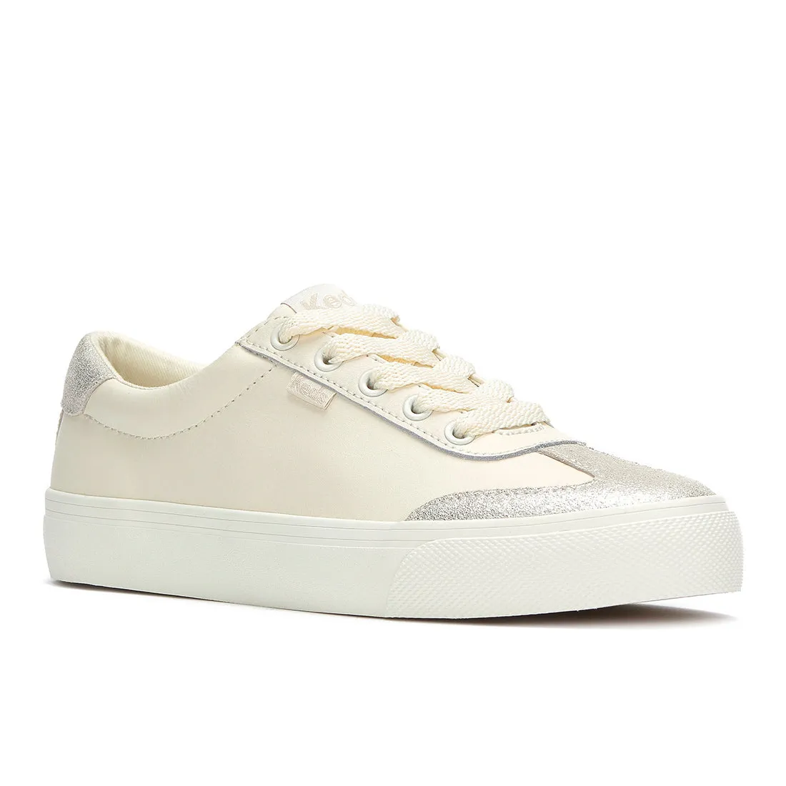 Women's Jump Kick T-Toe Leather/Glitter Suede Sneaker Egret/Champagne (WH68634-JKTOE7A270)