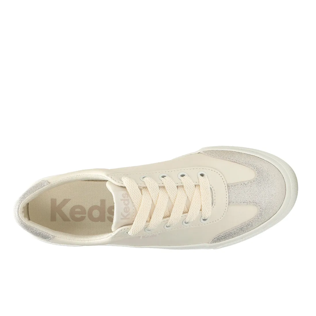 Women's Jump Kick T-Toe Leather/Glitter Suede Sneaker Egret/Champagne (WH68634-JKTOE7A270)
