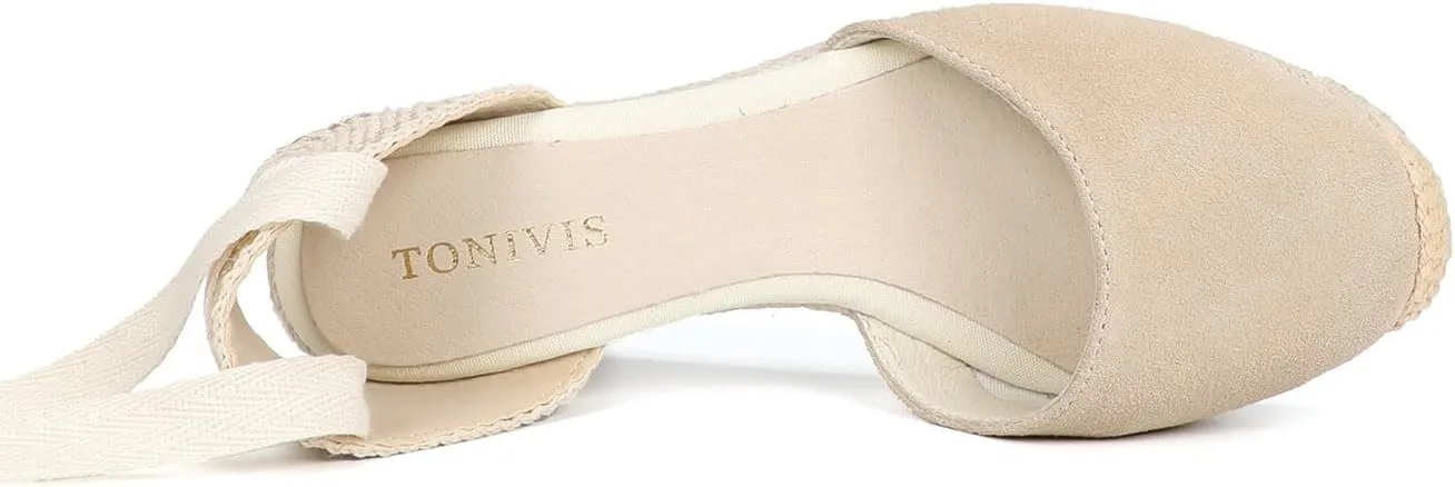Womens Platform Wedges Espadrilles, 3" Wedge, Soft Ankle-Tie Strap, Closed Toe, Classic Summer Sandals