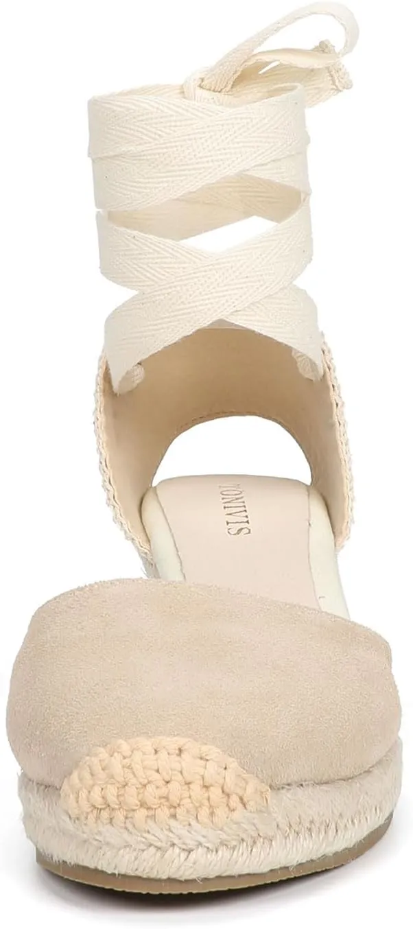 Womens Platform Wedges Espadrilles, 3" Wedge, Soft Ankle-Tie Strap, Closed Toe, Classic Summer Sandals