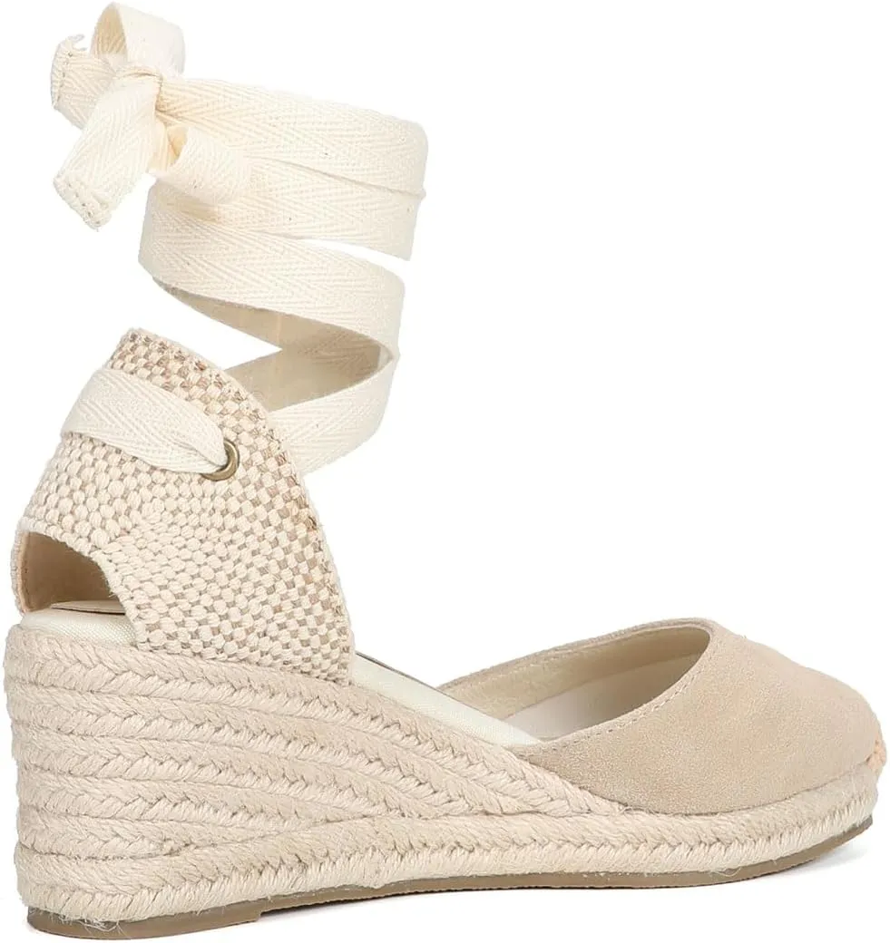Womens Platform Wedges Espadrilles, 3" Wedge, Soft Ankle-Tie Strap, Closed Toe, Classic Summer Sandals